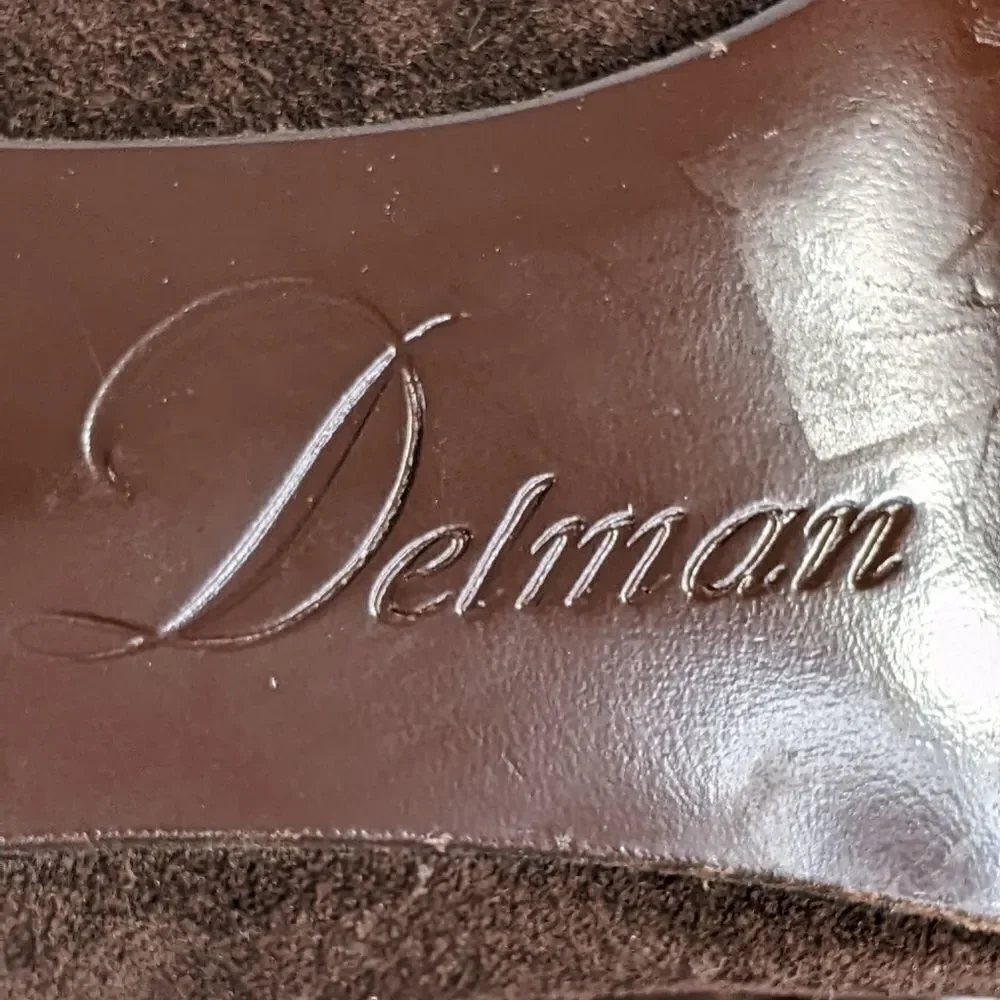 Delman Brown Suede Leather Fur Lined Heels
